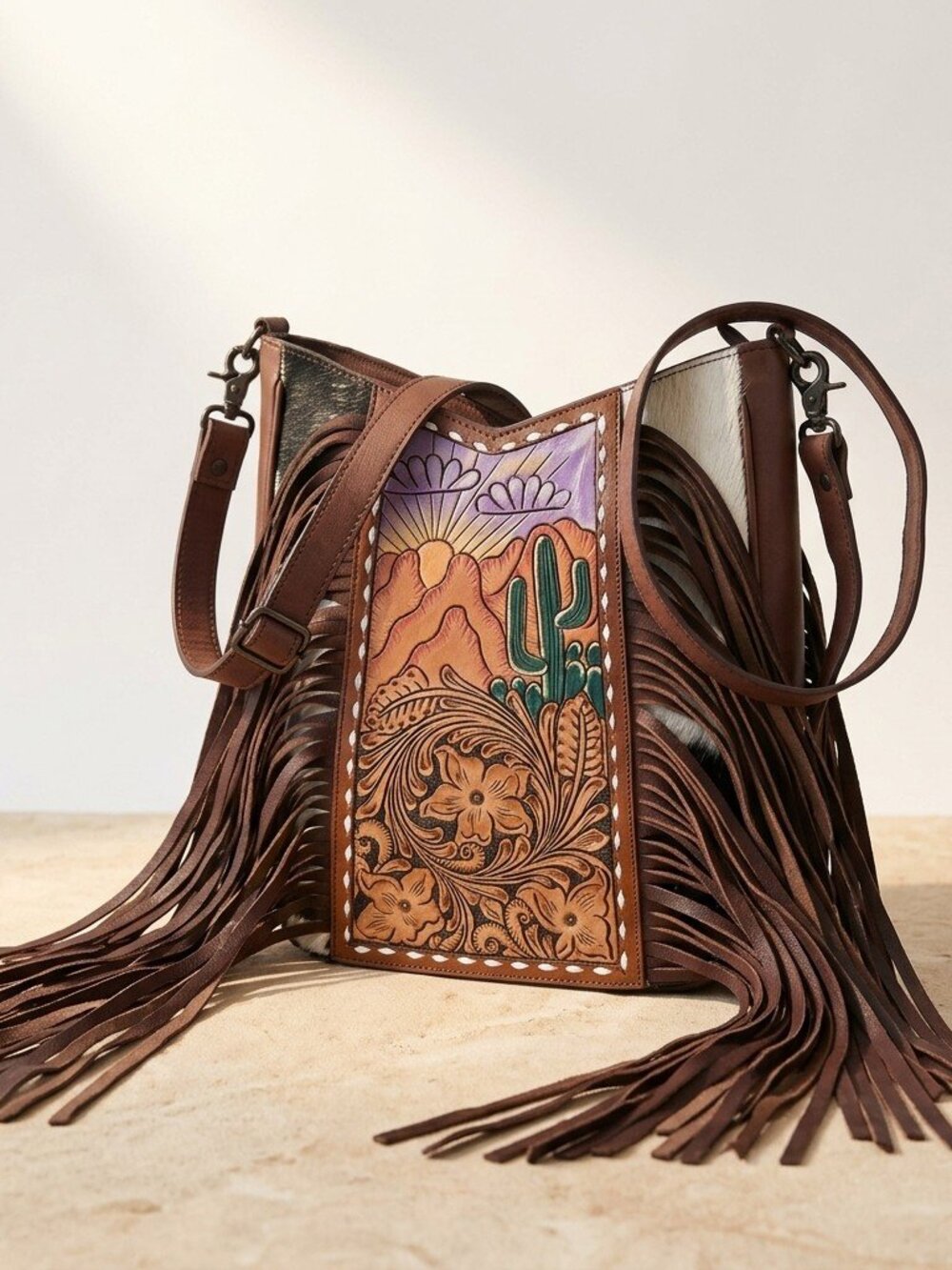 American Darling Desert at Dusk Fringe Tooled Crossbody - Picture 2 of 7